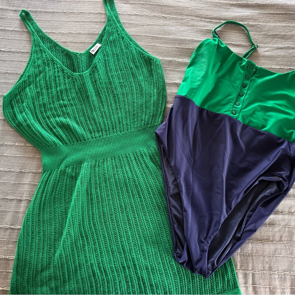 Zyia Active Set - Emerald Open-Weave Cover Up & Colorblock One Piece Swimsuit Lg